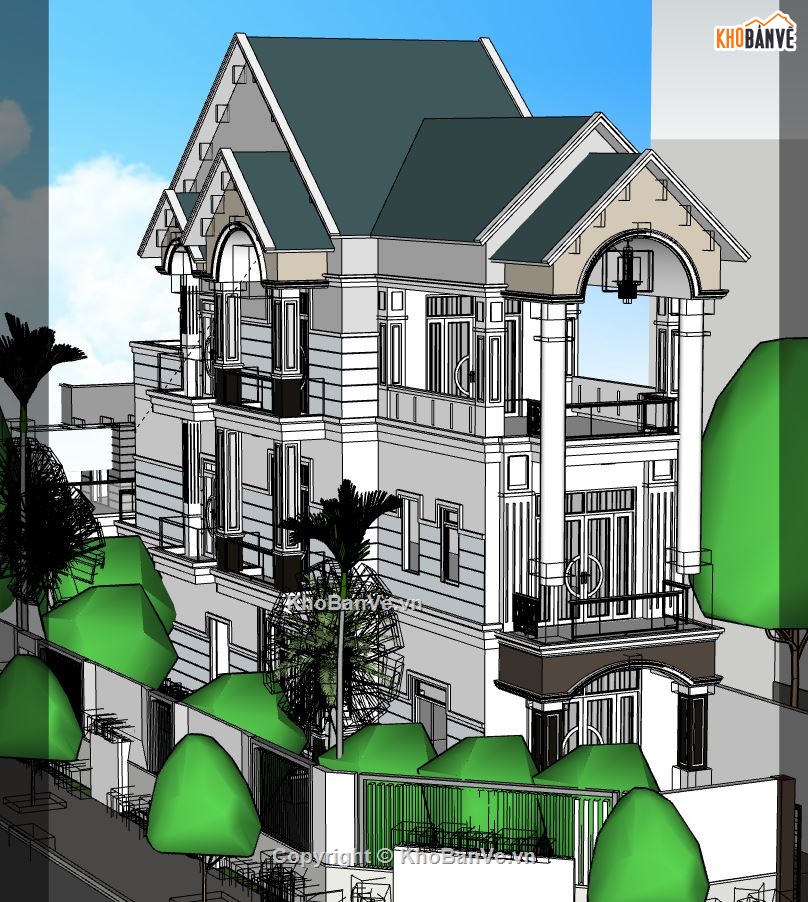 model su biệt thự 3 tầng,file sketchup biệt thự 3 tầng,su biệt thự 3 tầng