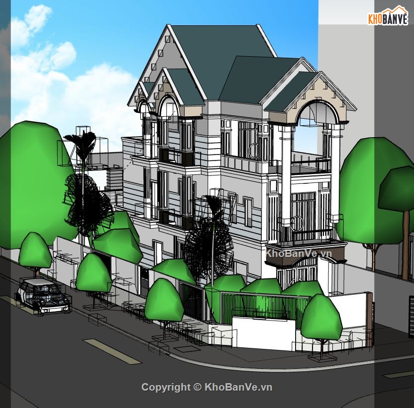 model su biệt thự 3 tầng,file sketchup biệt thự 3 tầng,su biệt thự 3 tầng