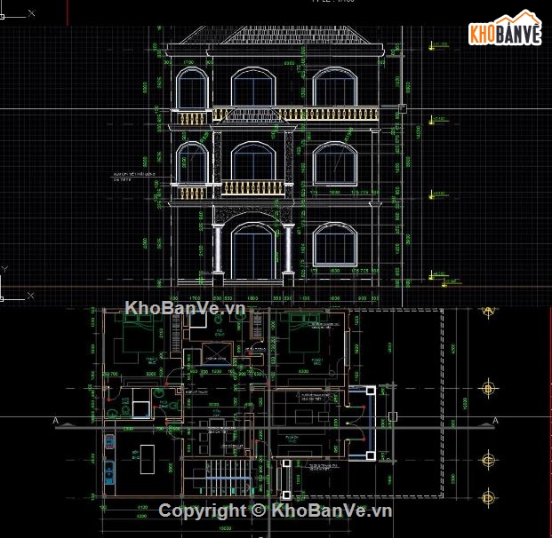 biệt thự 3 tầng,cad biệt thự 3 tầng,file cad biệt thự 3 tầng,bản vẽ biệt thự 3 tầng