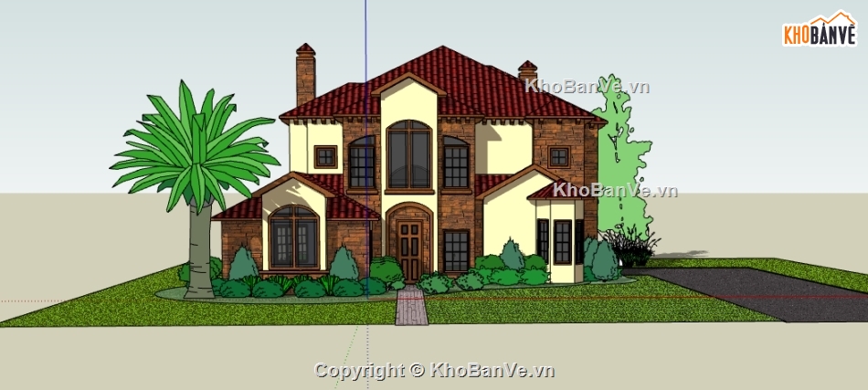 su thiết kế biệt thự cổ điển,biệt thự thiết kế file sketchup,dựng model su biệt thự 2 tầng