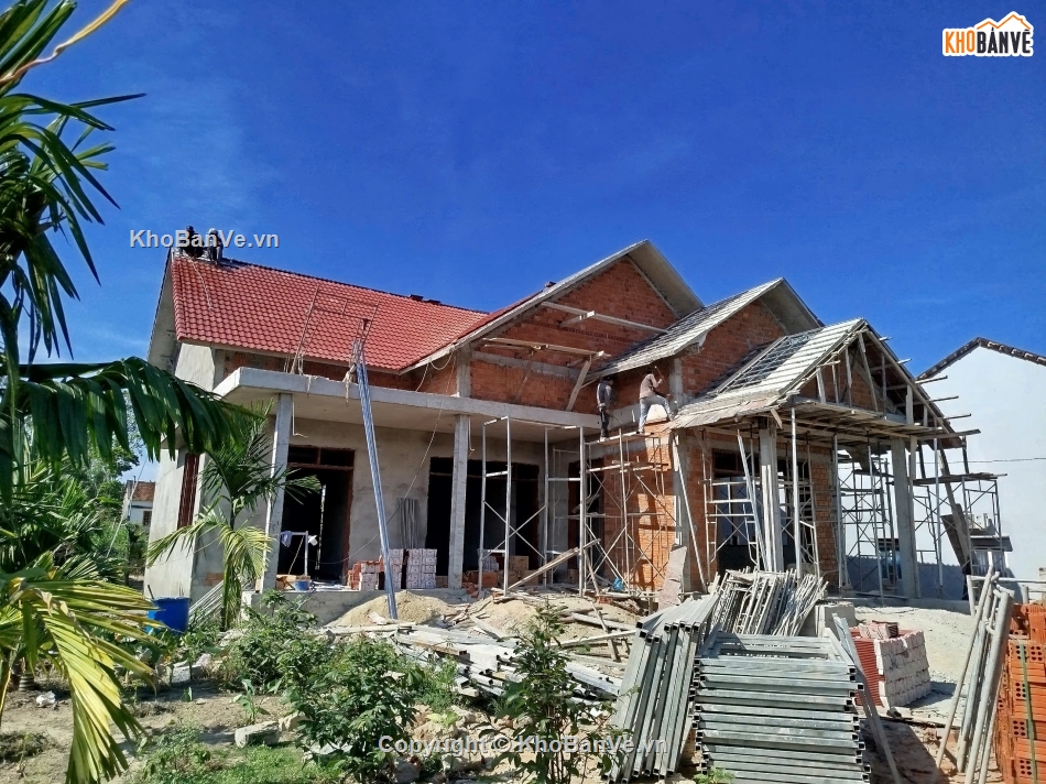 biệt thự 1 tầng,bản vẽ biệt thự 1 tầng,biệt thự mái thái,file cad biệt thự 1 tầng