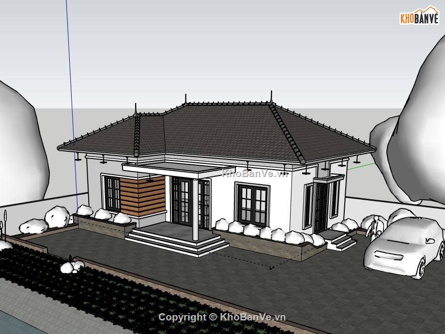 Biệt thự 1 tầng,model su biệt thự 1 tầng,biệt thự 1 tầng sketchup