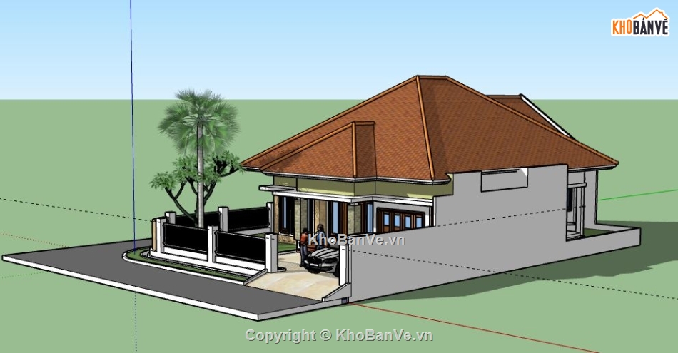 Biệt thự 1 tầng,biệt thự 1 tầng sketchup,model su biệt thự 1 tầng