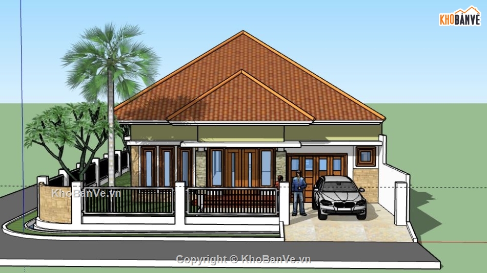 Biệt thự 1 tầng,biệt thự 1 tầng sketchup,model su biệt thự 1 tầng