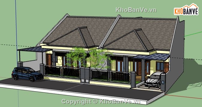 Biệt thự 1 tầng,model su biệt thự 1 tầng,biệt thự 1 tầng file su,sketchup biệt thự 1 tầng