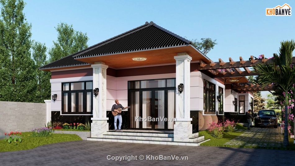 Nhà cấp 4,mái nhật,nhà cấp 4 mái nhật,Nhà 1 tầng mái nhật,file cad nhà cấp 4 mái nhật