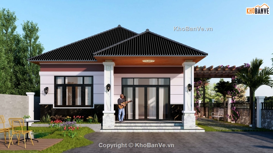 Nhà cấp 4,mái nhật,nhà cấp 4 mái nhật,Nhà 1 tầng mái nhật,file cad nhà cấp 4 mái nhật