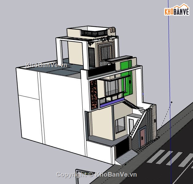 Nhà phố 2 tầng 1 tum,model su nhà phố 2 tầng,file su nhà phố 2 tầng,nhà phố 2 tầng 1 tum sketchup,sketchup nhà phố 2 tầng