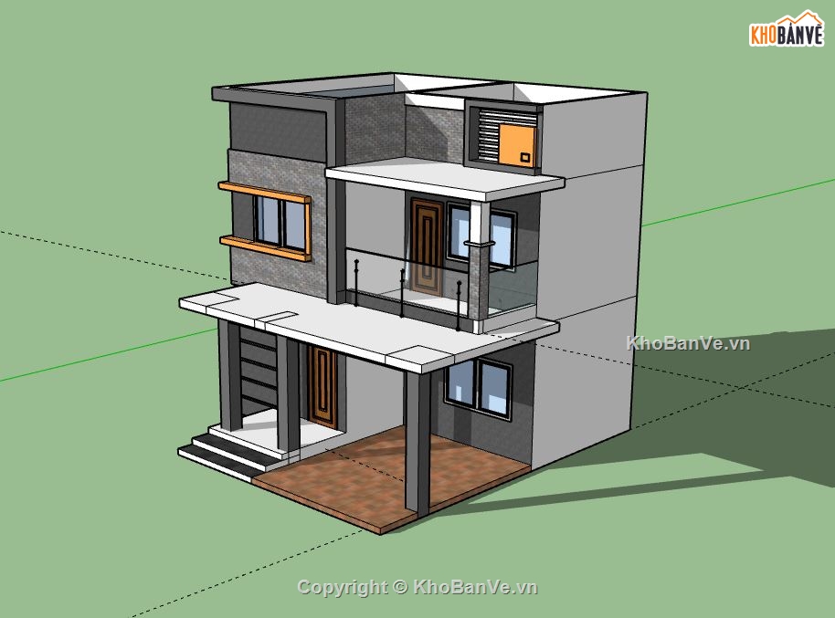 Nhà phố 2 tầng,model su nhà phố 2 tầng,file sketchup nhà phố 2 tầng