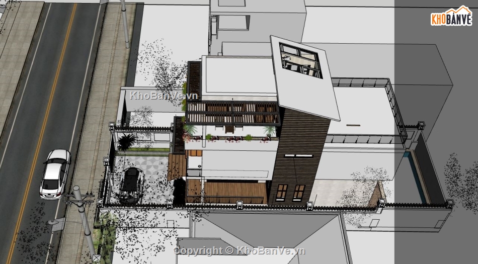 nhà phố 3 tầng 6.1x14.8m,file sketchup nhà phố 3 tầng,nhà phố dựng trên sketchup,model su nhà phố 3 tầng