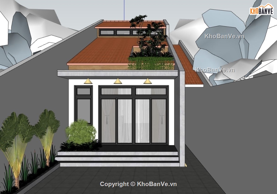 File sketchup,nhà gác lửng,su sân vườn