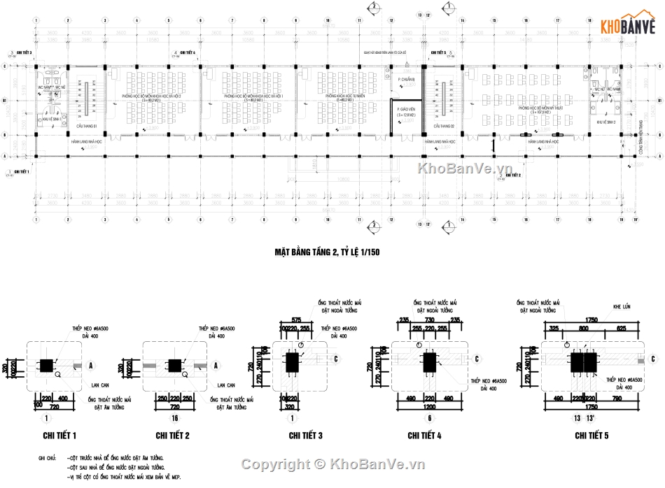 File autocad,nhà lớp học 3 tầng,nhà học 3 tầng trường thcs,nhà học 3 tầng,Nhà lớp học,File thiết kế