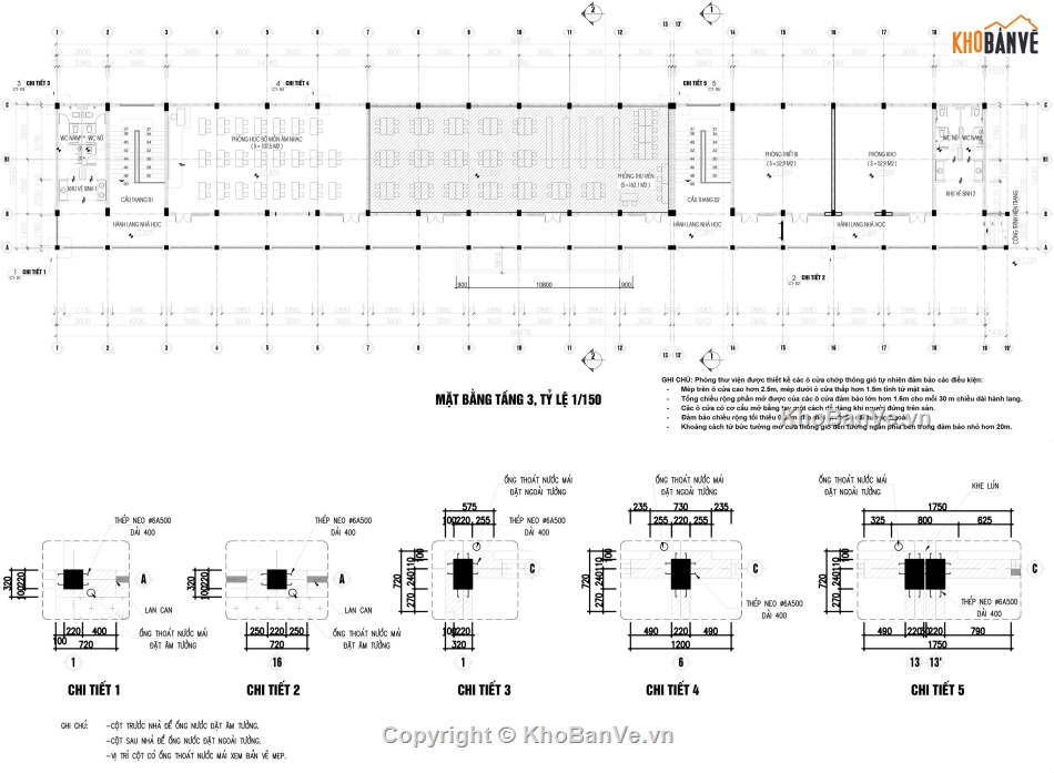 File autocad,nhà lớp học 3 tầng,nhà học 3 tầng trường thcs,nhà học 3 tầng,Nhà lớp học,File thiết kế
