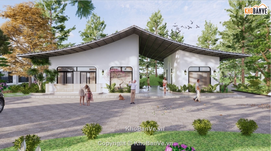 nhà mái cong,sketchup sân vườn,lanscape,thuần su,kiến trúc hiện đại