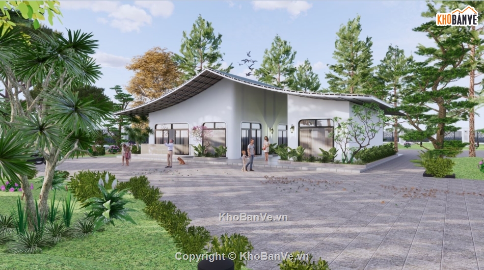 nhà mái cong,sketchup sân vườn,lanscape,thuần su,kiến trúc hiện đại