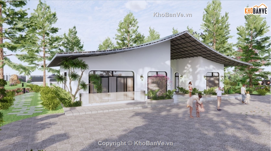 nhà mái cong,sketchup sân vườn,lanscape,thuần su,kiến trúc hiện đại