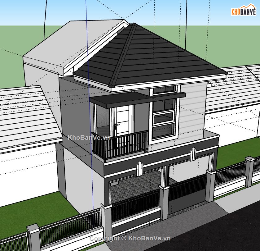 Nhà phố 2 tầng,model su nhà phố 2 tầng,sketchup nhà phố 2 tầng,nhà phố 2 tầng file su