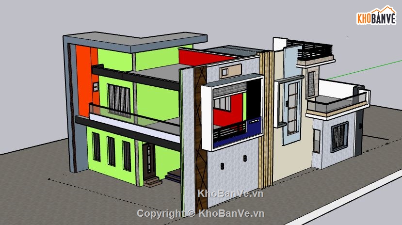 Model su nhà phố 2 tầng,file sketchup nhà phố 2 tầng,Nhà phố 2 tầng,file su nhà phố 2 tầng