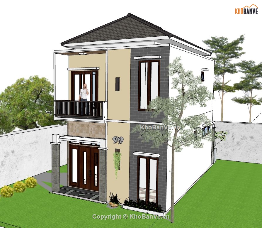 Nhà phố 2 tầng,model su nhà phố 2 tầng,sketchup nhà phố 2 tầng,nhà phố 2 tầng sketchup