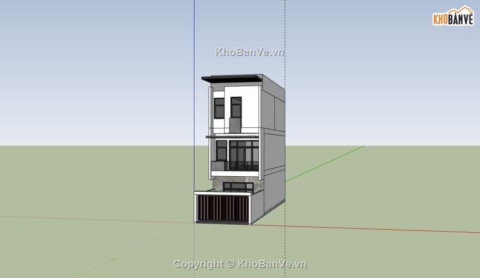 Nhà phố 3 tầng,sketchup nhà phố 3 tầng,phối cảnh nhà phố