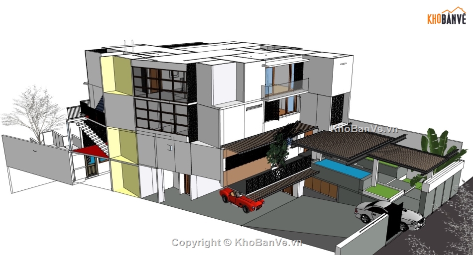 mẫu nhà 2 tầng,model su nhà 2 tầng,dựng sketchup nhà 2 tầng