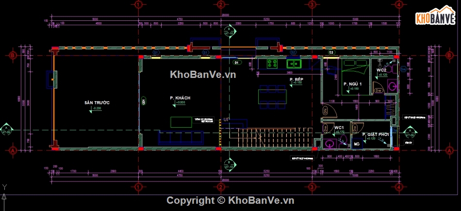 Nhà phố 2 tầng,nhà 2 tầng,file cad nhà phố