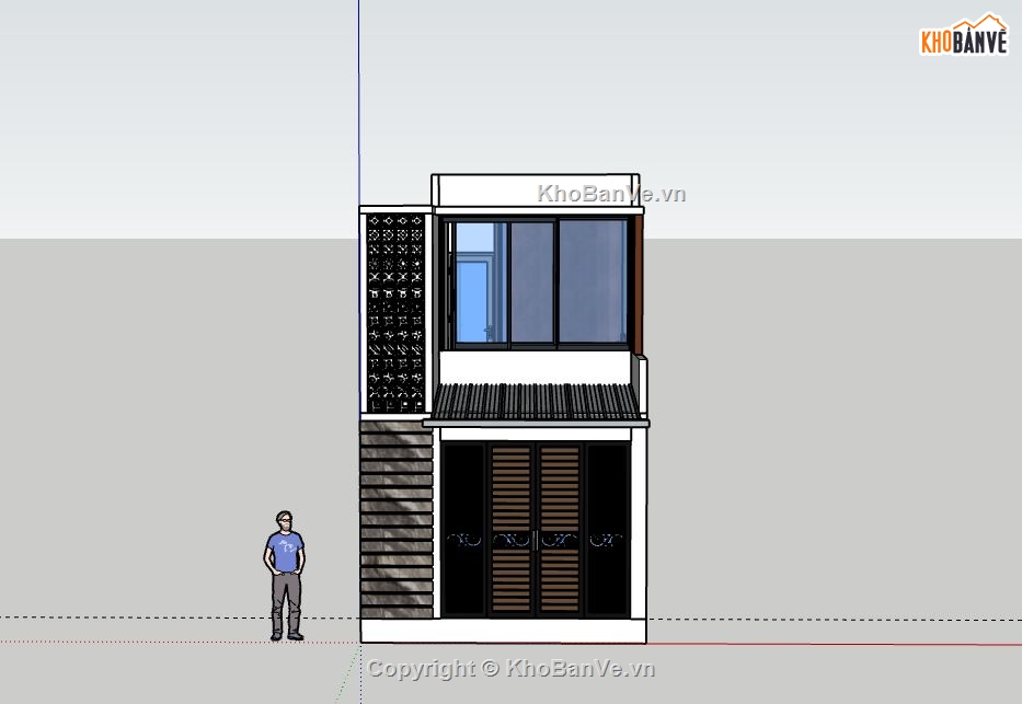 Nhà phố 2 tầng,model su nhà phố 2 tầng,sketchup nhà phố 2 tầng