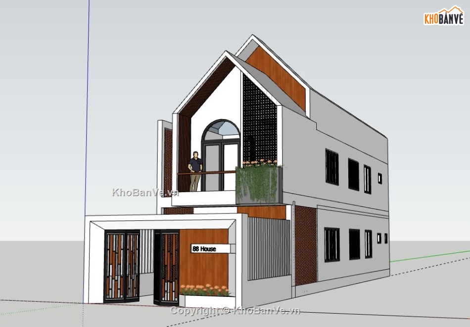 Nhà phố 2 tầng,model su nhà phố 2 tầng,sketchup nhà phố 2 tầng