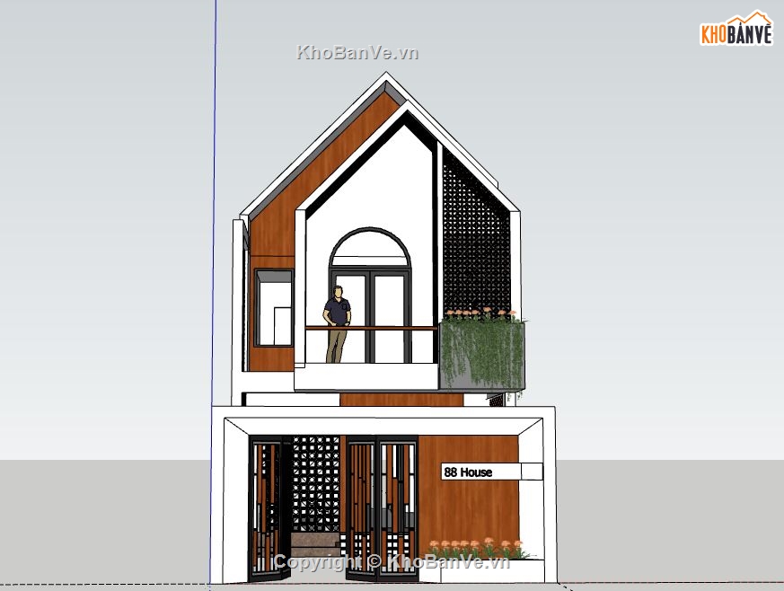 Nhà phố 2 tầng,model su nhà phố 2 tầng,sketchup nhà phố 2 tầng