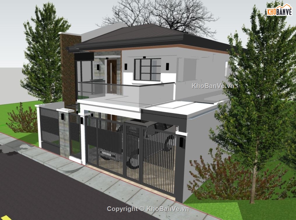 Nhà phố 2 tầng,Nhà 2 tầng,sketchup nhà phố 2 tầng