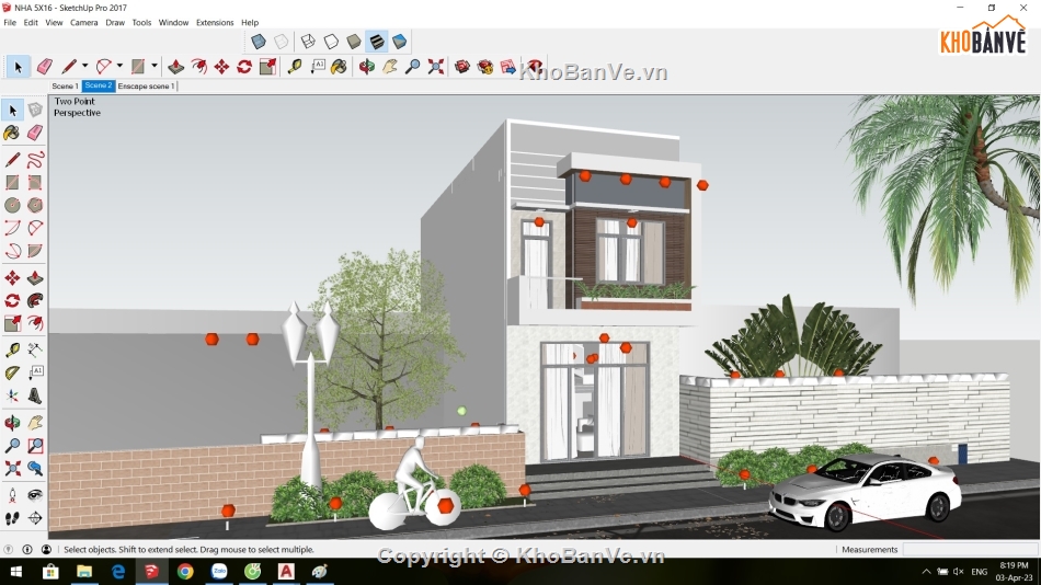 bản vẽ nhà phố 2 tầng 5x16m,file autocad thiết kế nhà phố 2 tầng,file sketchup dựng nhà phố 2 tầng