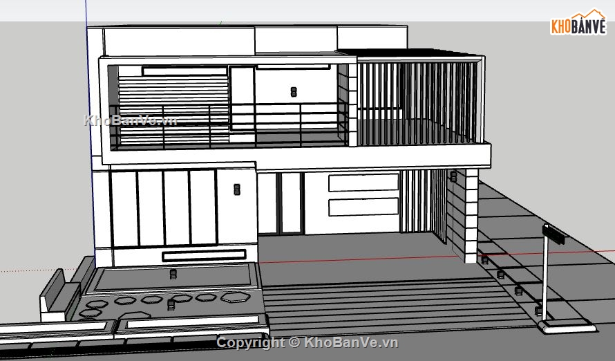 nhà phố 2 tầng 12.2x15.1m,nhà phố 2 tầng file sketchup,dựng model su nhà phố,file sketchup nhà phố hiện đại