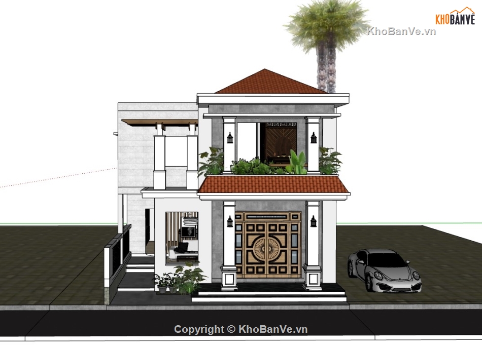 su nhà phố 2 tầng,sketchup nhà phố,su nhà phố