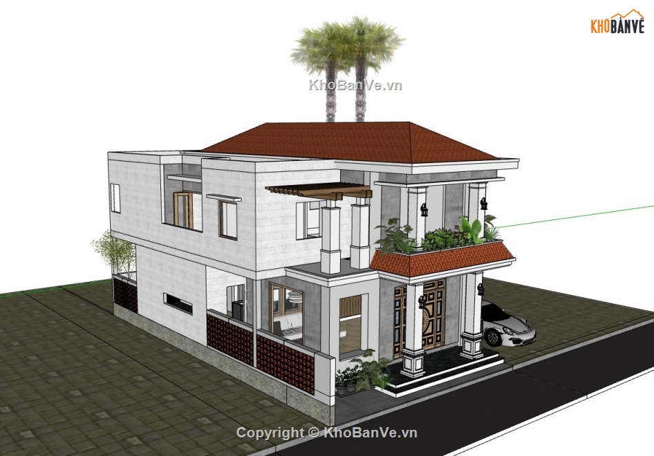 su nhà phố 2 tầng,sketchup nhà phố,su nhà phố