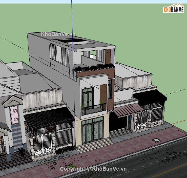 Nhà phố 3 tầng,Model su nhà phố 3 tầng,nhà phố 3 tầng file su