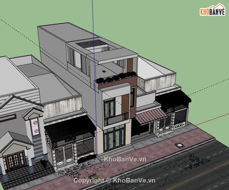 Nhà phố 3 tầng,Model su nhà phố 3 tầng,nhà phố 3 tầng file su