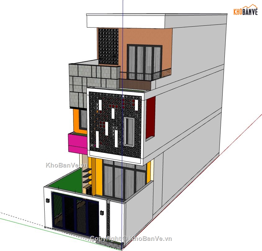Nhà phố 3 tầng,file sketchup nhà phố 3 tầng,sketchup nhà phố 3 tầng,model su nhà phố 3 tầng,nhà phố 3 tầng file su