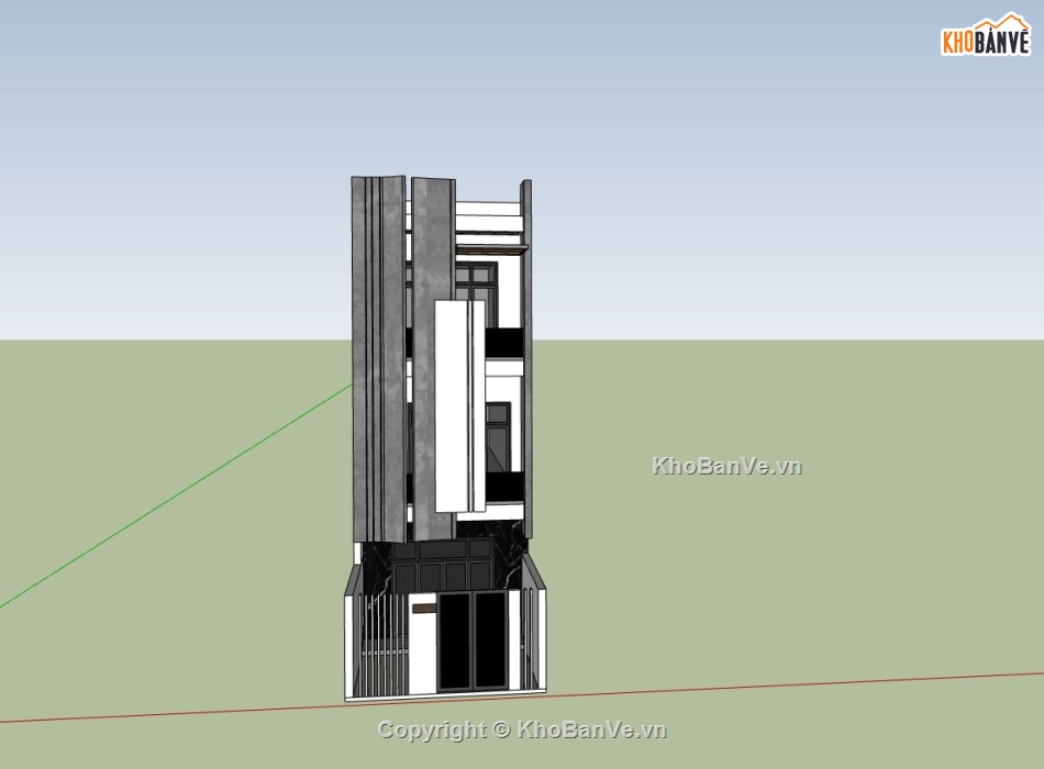 nhà phố 3 tầng,sketchup nhà phố 3 tầng,nhà phố hiện đại