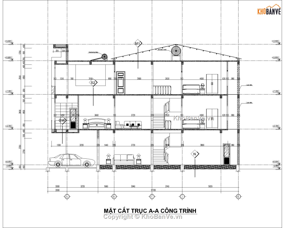 Nhà phố 3 tầng 4.78x17.78m,bản vẽ nhà phố 3 tầng,mẫu nhà phố 3 tầng,thiết kế nhà phố 3 tầng
