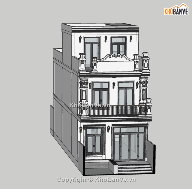 nhà phố 3 tầng file sketchup,bản vẽ autocad nhà 3 tầng,file cad thiết kế nhà phố 3 tầng