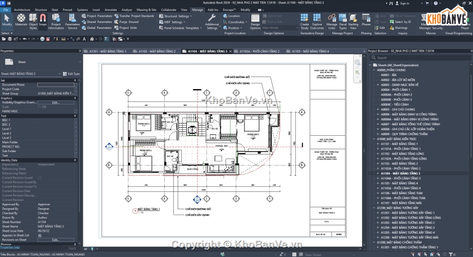 Nhà phố 4 tầng,Nhà phố 2 mặt tiền,Nhà Phố Revit