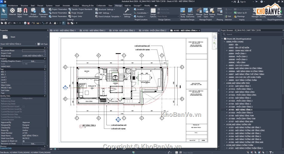 Nhà phố 4 tầng,Nhà phố 2 mặt tiền,Nhà Phố Revit