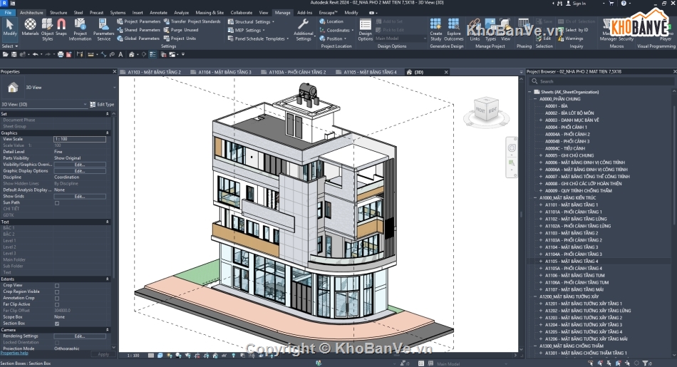 Nhà phố 4 tầng,Nhà phố 2 mặt tiền,Nhà Phố Revit