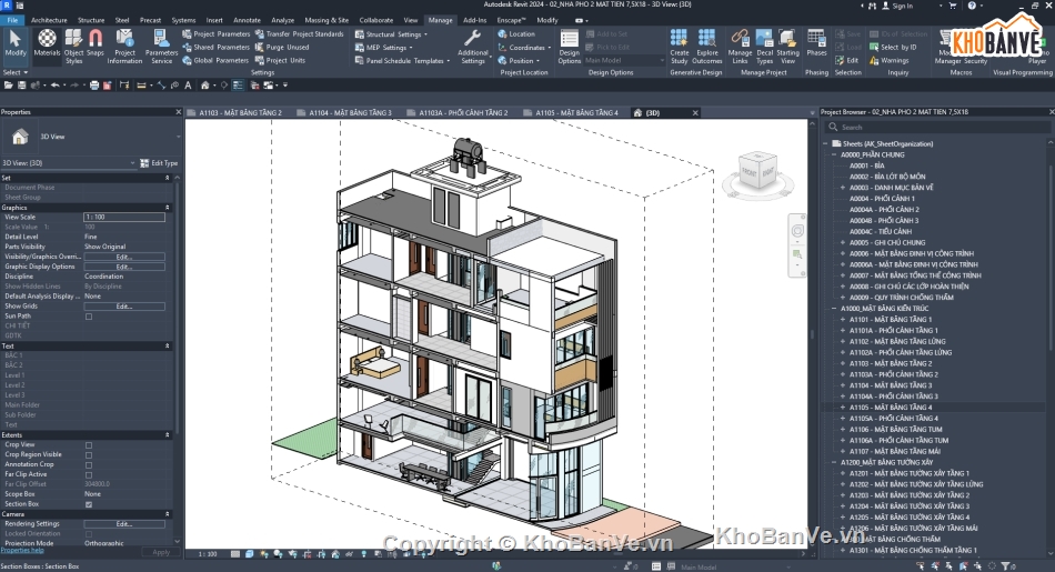 Nhà phố 4 tầng,Nhà phố 2 mặt tiền,Nhà Phố Revit