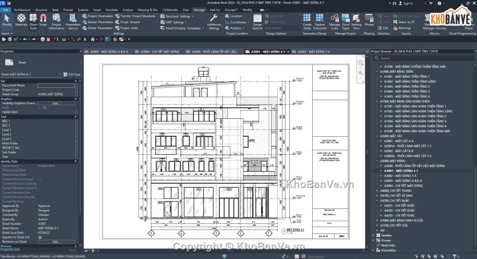 Nhà phố 4 tầng,Nhà phố 2 mặt tiền,Nhà Phố Revit