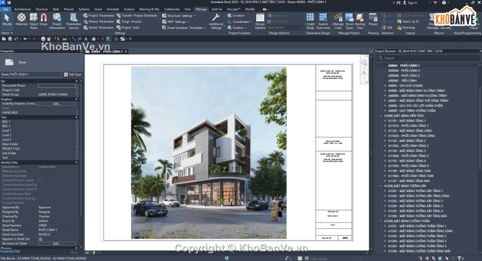 Nhà phố 4 tầng,Nhà phố 2 mặt tiền,Nhà Phố Revit