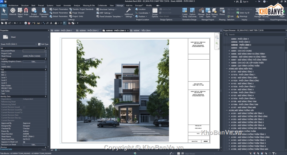 Nhà phố 4 tầng,Nhà phố 2 mặt tiền,Nhà Phố Revit