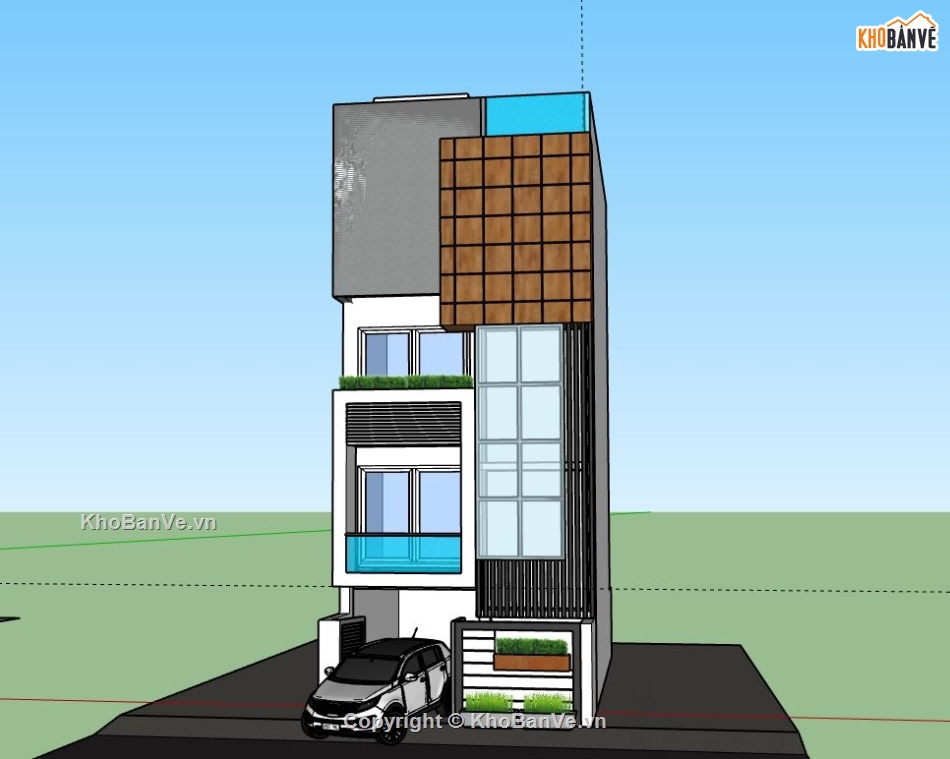 Nhà phố 4 tầng,model su nhà phố 4 tầng,sketchup nhà phố 4 tầng