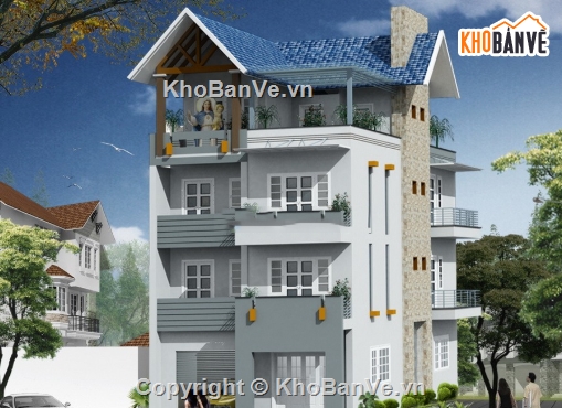 Nhà phố 4 tầng,kiến trúc 4 tầng,Nhà phố,file cad nhà phố 4 tầng