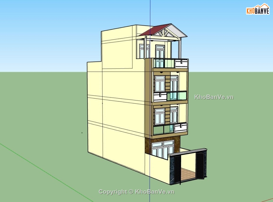 Nhà phố 4 tầng,sketchup nhà phố 4 tầng,model su nhà phố 4 tầng
